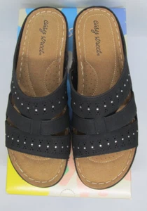 NIB Easy Street Ladies Slip On Sandals Riley Black w/ Rhinestones Size 9M - Picture 1 of 4