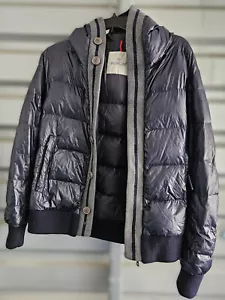 Vtg Y2K Moncler Navy Blue Down Fill Puffer Hooded Jacket Zipper & Button Size 0 - Picture 1 of 23