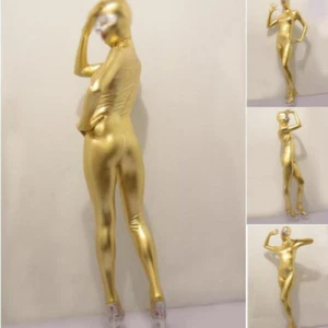 Damen Faux Latex Zentai Body Catsuit Wetlook Glanzanzug Unitard Zip Schritt - Bild 1 von 18