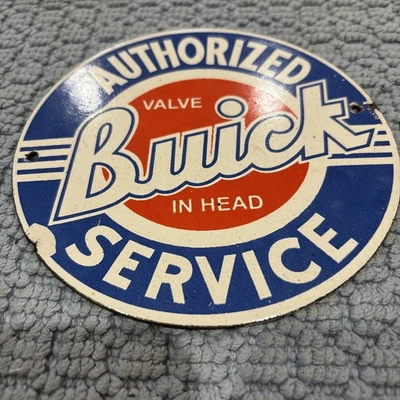 Vintage Authorized Buick Service 10 3/4 Inch Round Metal Sign - Image 1 of 4
