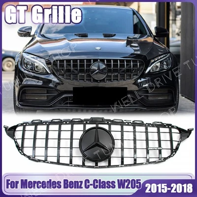 Black Front Upper Grille W/Emblem For Mercedes Benz W205 15-18 C180 200 250 300 Foto 1 de 4