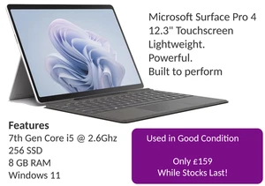 MS Surface Pro 4 Core i5 7ma Generación 8GB Ram 256 SSD Wi-Fi Windows 11 Pantalla Táctil - Imagen 1 de 12