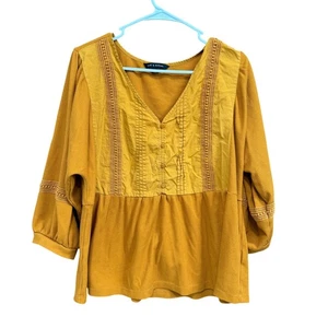 Zac & Rachel Womens XL Mustard Yellow Blouse Peasant Boho Hippie Top - Picture 1 of 5
