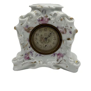 Antique Porcelain Mantel Clock With Floral Design Flowers Estate Sale -Works - Picture 1 of 10