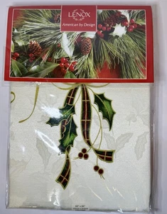 NEU Lenox Holiday Nouveau Creme mit Stechpalme Band längliche Tischdecke 60" x 84" - Bild 1 von 6