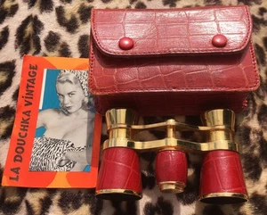 OCCHIALI BINOCOLO OPERA DONNA FRANCESE ANNI '20 ~ ALLIGATORE ROSSO E ORO ~ IN SCATOLA ORIGINALE - Foto 1 di 14