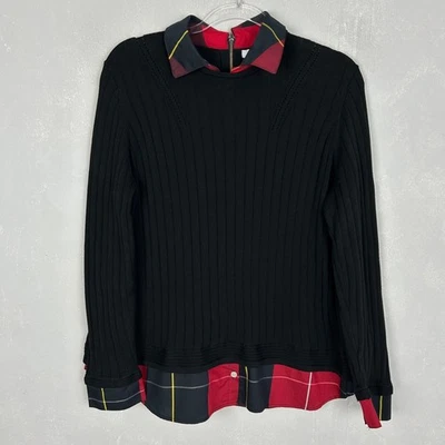 Foxcroft плюс размер 1 X двухслойный свитер черный красный клетку хлопок эластичной - Изображение 1 из 4