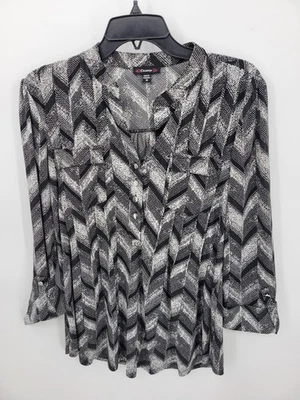 Blusa Cocomo Top Mujer Mediana Negra Gris Chevron Rayas Plisada Elastizada Artística Foto 1 de 4