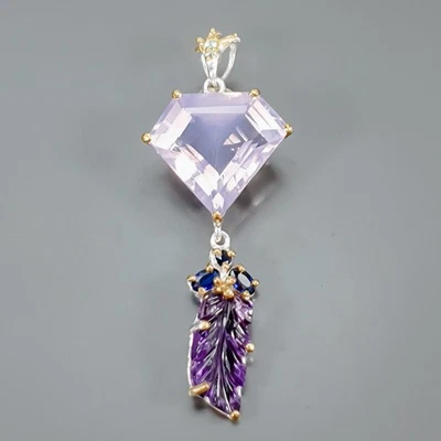 Handmade 22 ct+ Natural Lavender Quartz Pendant 925 Sterling Silver  /NP51601 - Image 1 of 4