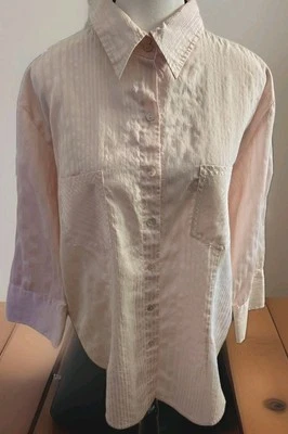 Chico's Pink Button Blouse Size 2 US L 3/4 Sleeves Silk Pockets - Image 1 of 4