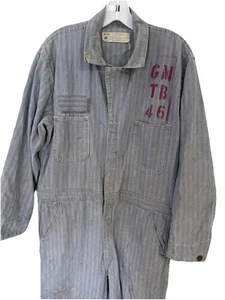 Vintage 80er Jahre rot Cap Thrashed Workwear Overall Fischgrät Gr. 46 Nadelstreifen - Bild 1 von 11