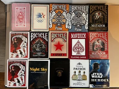 批量 15 张自行车扑克牌套牌 开封 + 密封 罕见 收藏家 按原样出售 — 第 1/4 张图片