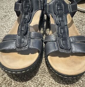 Clarks Leisa Apple Women's Sz 8.5M Shoes Blue Leather Strappy Sandals