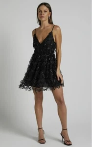 Showpo Khrizza Sequin Gathered Mini Dress Black Size US 4 - Picture 1 of 4