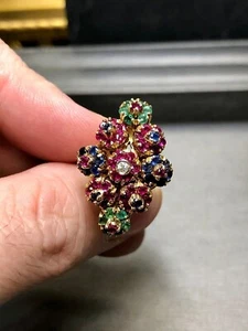 2Ct Round Cut Lab Created Red Ruby Cocktail Wedding Band 14K Yellow Gold Plated - Picture 1 of 7