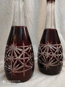 antiche bottiglie cristallo e argento 800 Bohemia inciso a mano punta diamante  - Imagen 1 de 12