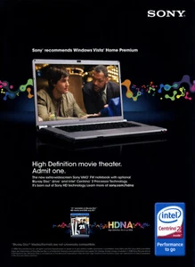 Laptop doméstica Intel Centrino 2008 Sony Windows Vista 1 página anuncio de revista - Imagen 1 de 1