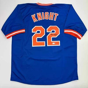 Autographed/Signed Ray Knight New York Blue Baseball Jersey Beckett BAS COA - Picture 1 of 4
