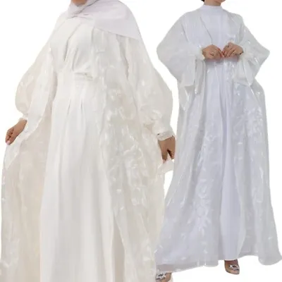 Lussuoso Abito Musulmano Ricamo Abaya Eid Per Donna Cardigan Dubai Jilbab Islamico • 42.97€