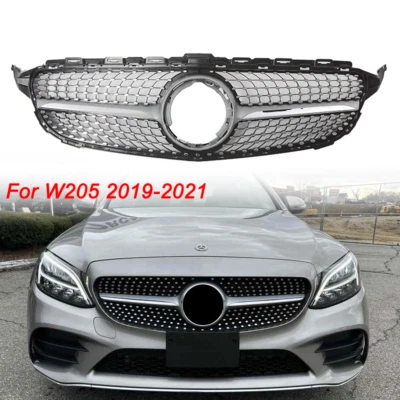 Front Grille For 2019-2021 Mercedes Benz C-Class W205 C200 C300 C43 Chrome Grill - Image 1 of 4