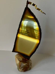 Vtg Demott Art Sculpture Brass Sailboat Mounted On A Quartz Base Signed 9" Tall - Picture 1 of 21
