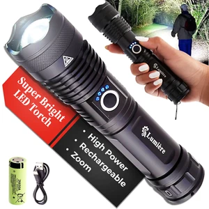 High Powered Torch Super Bright LED Flashlight Telescopic Zoom Rechargeable - Picture 1 of 10