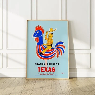 POSTER PRINT GANG France Comes to Texas 1957 Exhibition Poster by Savignac, no frame, Matte Paper