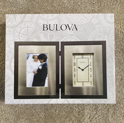 Marco de fotos combinado de madera Bulova / reloj espresso marrón con estaño cepillado Foto 1 de 4