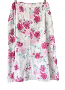 Marks and Spencer Midi Skirt - Size 22 - Pink Floral 100% Cotton Cabbages Roses - Picture 1 of 9