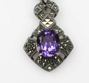 Judith Jack Pendant - Large Amethyst Gemstone on a Marcasite Setting - Picture 1 of 4