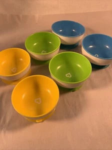 Set Of 6 Munchkin Stay Put Suction Bowls. Blue, Yellow Green. Great Condition - Picture 1 of 5