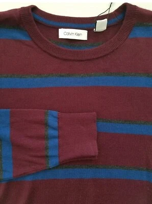 Calvin Klein Mens XL Red Blue Stripe Crew Neck Wool Acrylic Sweater (A2) - Image 1 of 4
