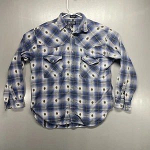 Sasson Men Blue Aztec Plaid Long Sleeve Metal Button Up Shirt Size Medium - Picture 1 of 11
