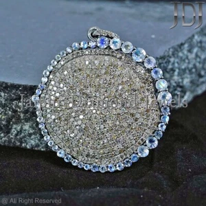 Natural Pave Diamond Moonstone Gemstone 925 Silver Victorian Jewelry Pendant - Picture 1 of 9