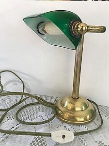 Vintage Bankers Desk Lamp Green Glass Shade Working Antique 