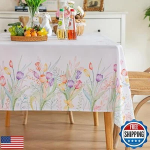 Joyfol Day Spring Floral Tablecloth, Watercolor Tulip Table Cloth for Square - Picture 1 of 5