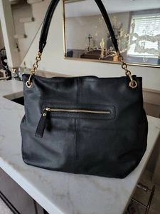 Cuore & Pelle Hobo Black Pebbled Leather Gold Tone Chain Shoulder Handbag Purse - Picture 1 of 3