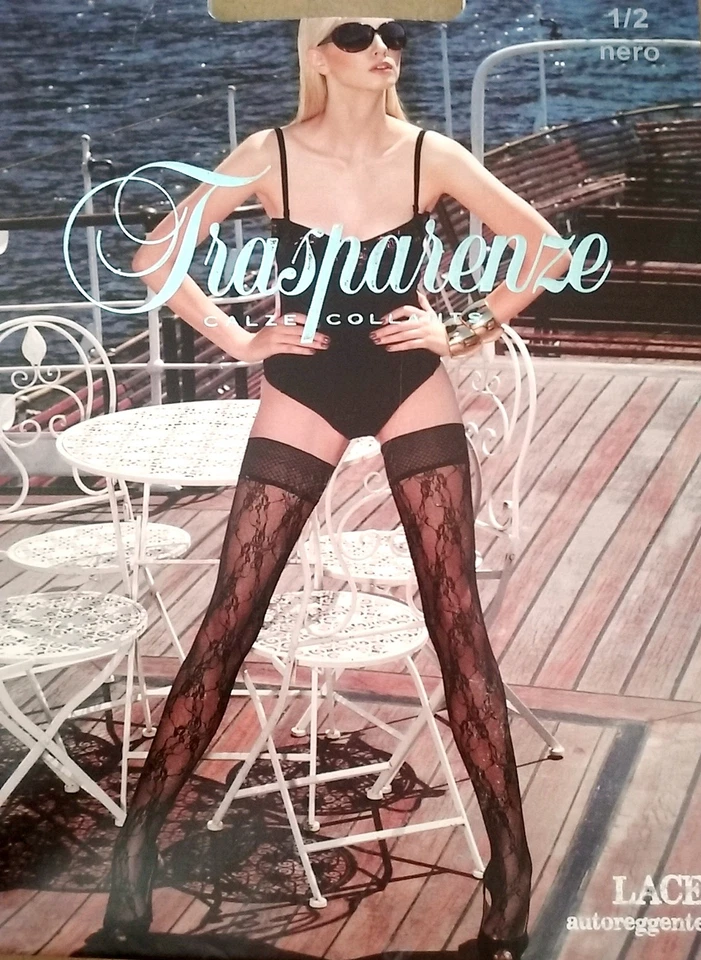 TRASPARENZE Encaje Autoregente Floral Negro Stay-up Medias Muslo Alto Talla 3/4 Foto 1 de 1
