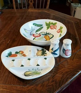 Vintage Ceramic Vegetable Bowl Egg Tray Salt and Pepper Shaker Set Japan Bundle - Picture 1 of 11