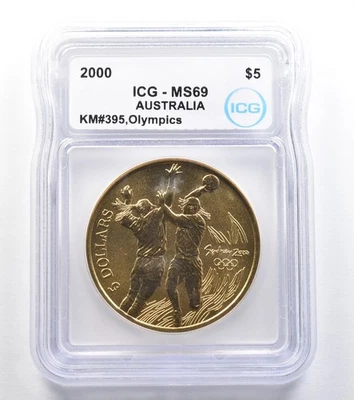 2000 Australia 5 Dollar Sydney Olympics Handball KM#395 MS69 ICG *7912 - Image 1 of 3