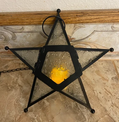 Soporte candelabro estrella 10" colgante metal vidrio relieve transparente vintage Foto 1 de 4