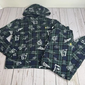 Polo Ralph Lauren Hoodie Jogger Set Preppy 67 Logo All Over Print Plaid Boys L - Picture 1 of 16