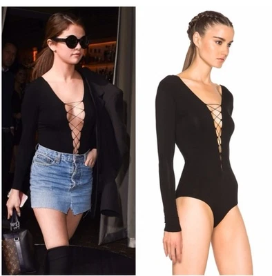 T Alexander Wang Navy Lace Up Ruched Bodysuit Women’s Small Long Sleeve - Image 1 of 4
