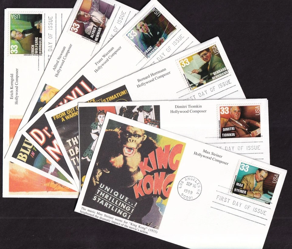 Hollywood Composers Sc 3339-3344 FDC Mystic 1999 partituras cine orquestal Foto 1 de 3