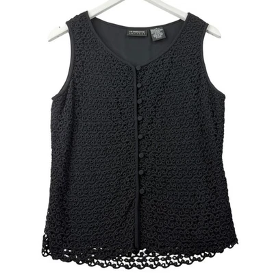 Camiseta sin mangas de encaje sin mangas Liz Claiborne Collection para mujer 8 botones negros sin mangas Foto 1 de 4