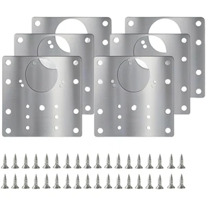 6 Pack Stainless Steel Cabinet Hinge Repair Plates with Mounting Brackets - Picture 1 of 6