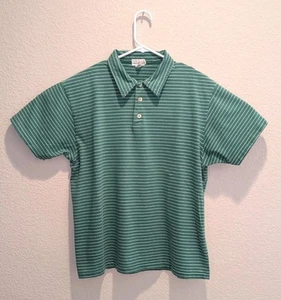 VTG 90s J.CREW Oarsman Polo Mens Kelly Green Striped SS Button Up - M EUC - Picture 1 of 9