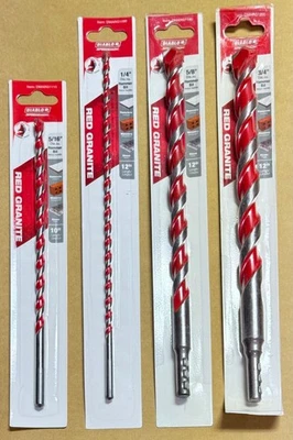 New DIABLO RED GRANITE Hammer 10" & 12" Long Concrete Bits -Select size- Fr Ship - Изображение 1 из 4