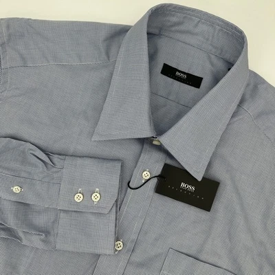 Camisa de vestir BOSS Hugo Boss Selection para hombre azul a cuadros Italia algodón talla 46 18 Foto 1 de 4
