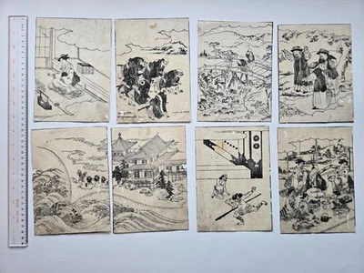 Grupo de 8 pequeños grabados en madera japoneses #2 Foto 1 de 4